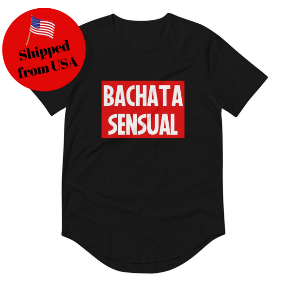 Bachata Sensual New Style Black Men's Curved Hem Tee